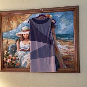 Sleeveless Colorblock Shift Dress in Lavender and Navy